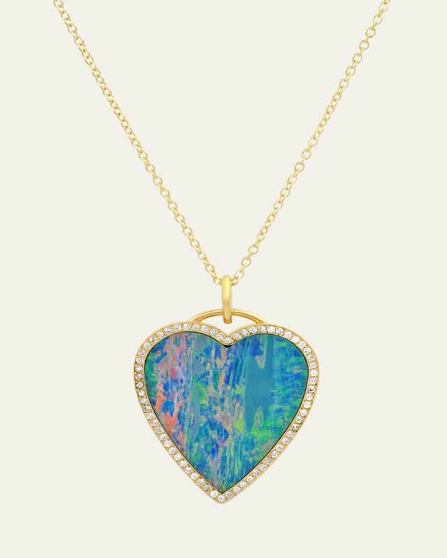 Boulder Opal Inlay Heart Necklace with Diamonds